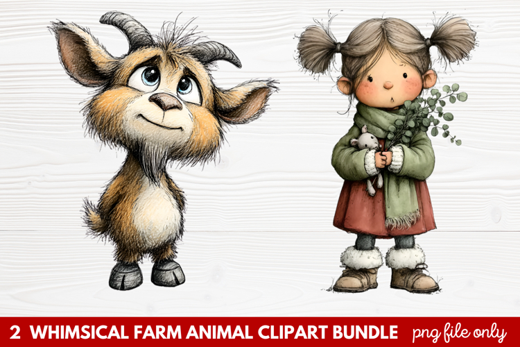 Whimsical Farm Animal Clipart | Cute Farm Animals PNG Set