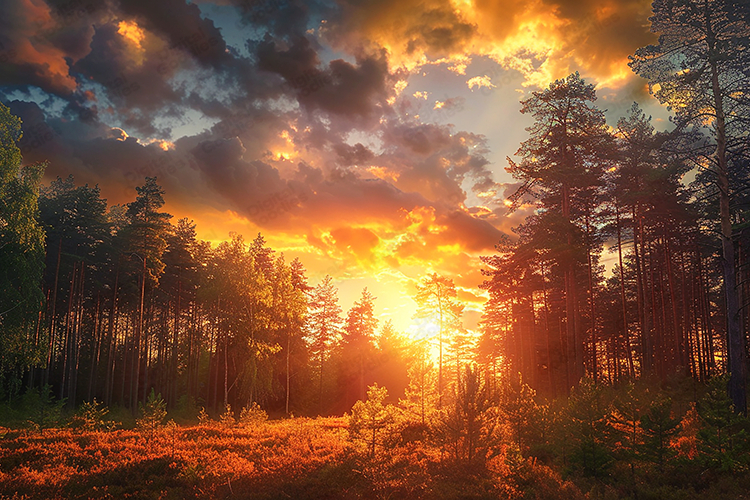 Golden Hour Sunset Forest Background