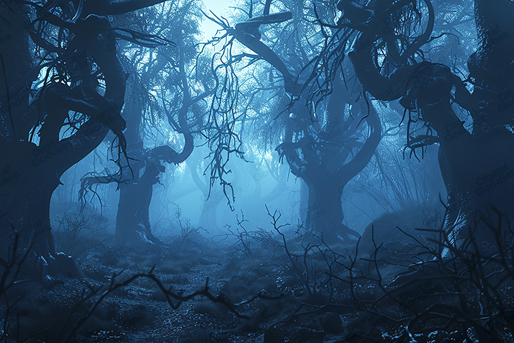 Haunted Blue Mist Enchanted Forest Background