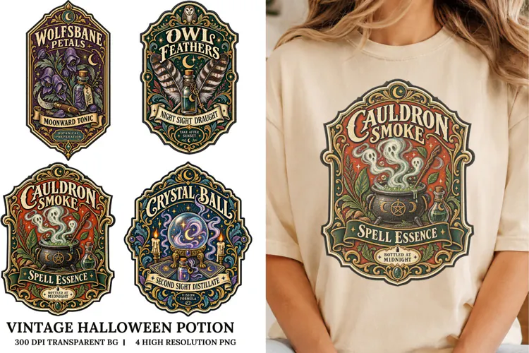 Vintage Halloween Potion PNG Gothic Apothecary Sublimation