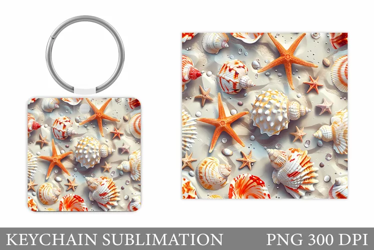 3D Sea Keychain Sublimation. 3D Seashell Keychain Design