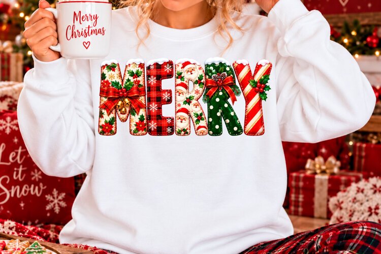 Merry Christmas Pattern Lettering Sublimation PNG example image 1
