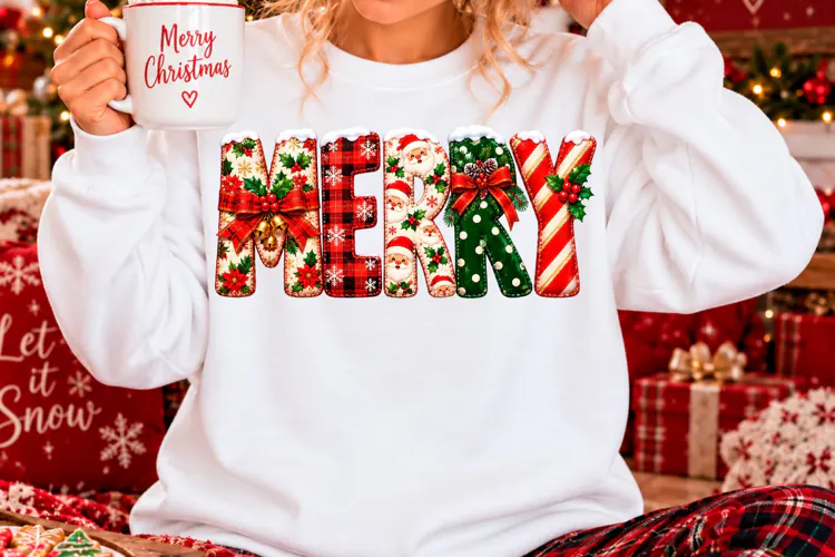 Merry Christmas Pattern Lettering Sublimation PNG