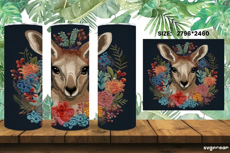 Embroidery Kangaroo Tumbler Wrap |Skinny 20 oz| Sublimation