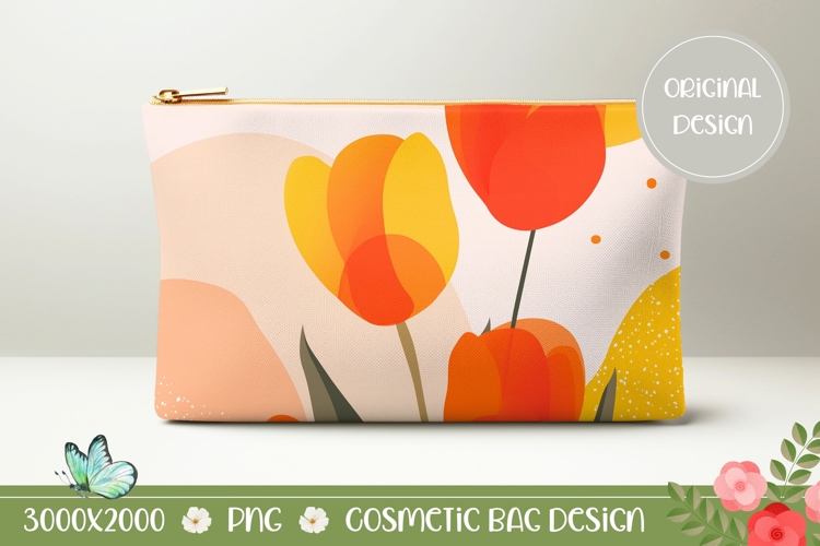 Abstract Tulips Cosmetic Bag, Floral Cosmetic Bag Print