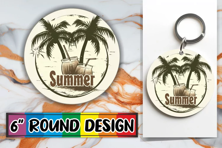 Sunny Retro Round Ornament - Keychain, Coaster