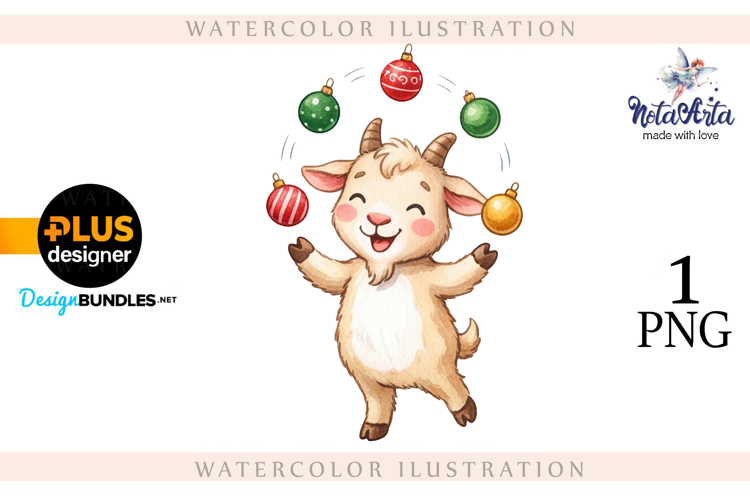 Christmas Goat in Watercolor Style