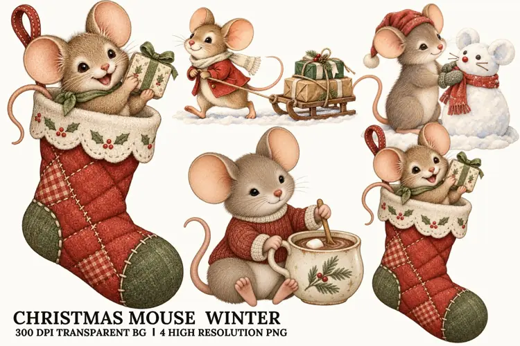 Christmas Mouse Winter PNG, Gingerbread Holiday Sublimation
