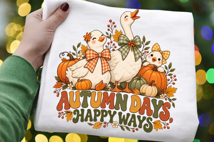 Cute Autumn Geese PNG, Cozy Fall Goose Family with Pumpkins