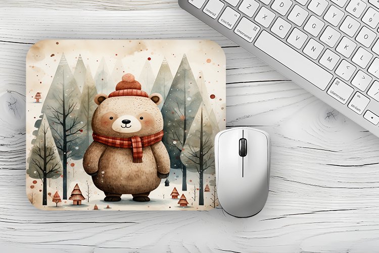 christmas bear Mousepad PNG, Animal Mousepad Sublimation Des example image 1