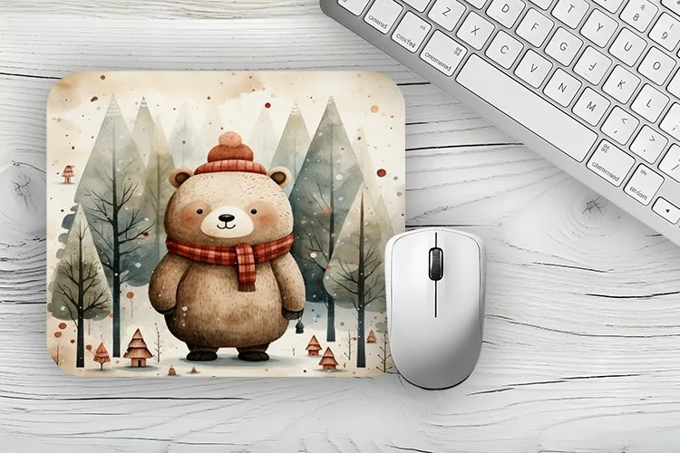 christmas bear Mousepad PNG, Animal Mousepad Sublimation Des