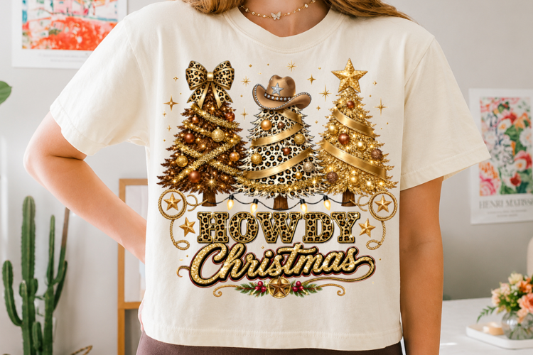 Howdy Christmas PNG, Western Christmas Sublimation, Leopard