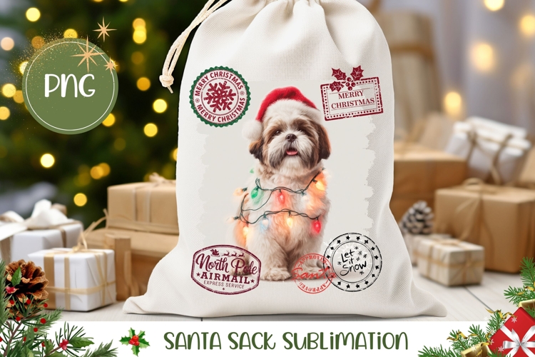 Winter Dog Santa Sack Sublimation, Christmas Gift Bag