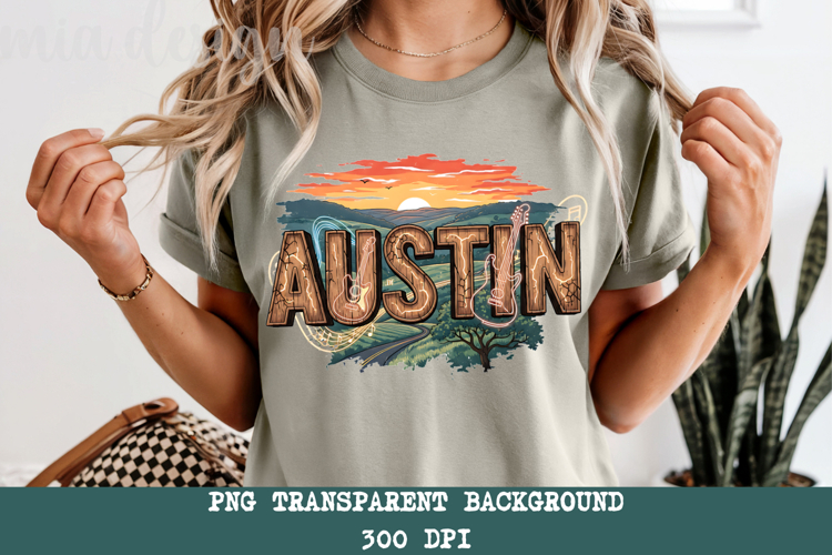 Austin Texas PNG, Vintage Longhorn City Skyline Sublimation