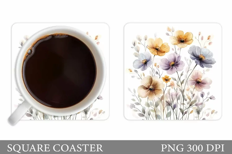 Wildflowers Coaster Design. Flowers Square Coaster