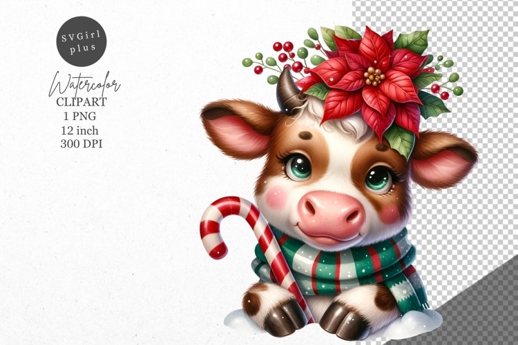 Christmas clipart, Christmas cow clipart, Cow clipart example image 1