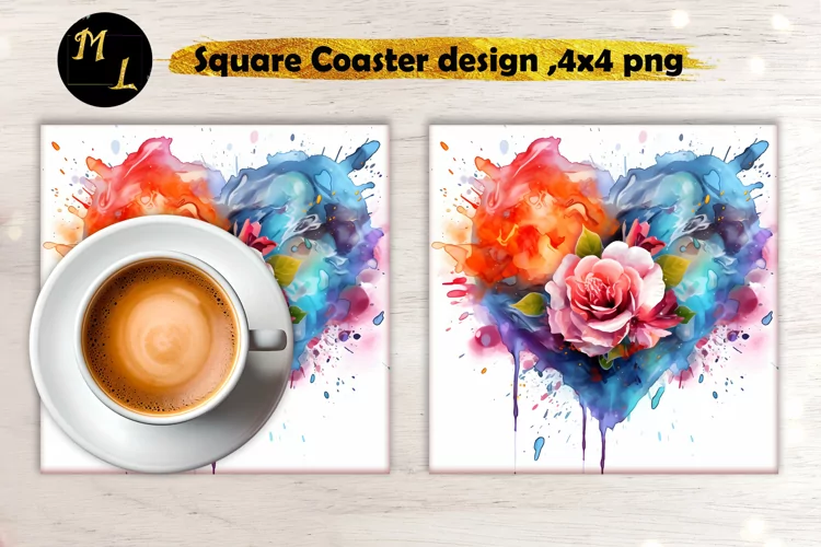 Watercolor Roses Coaster sublimation,Roses Square Coaster