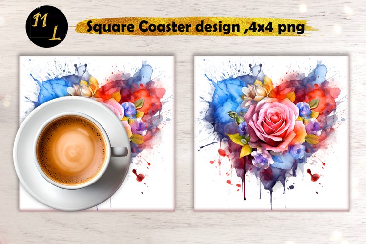 Roses Square Coaster,Watercolor Roses Coaster sublimation example image 1