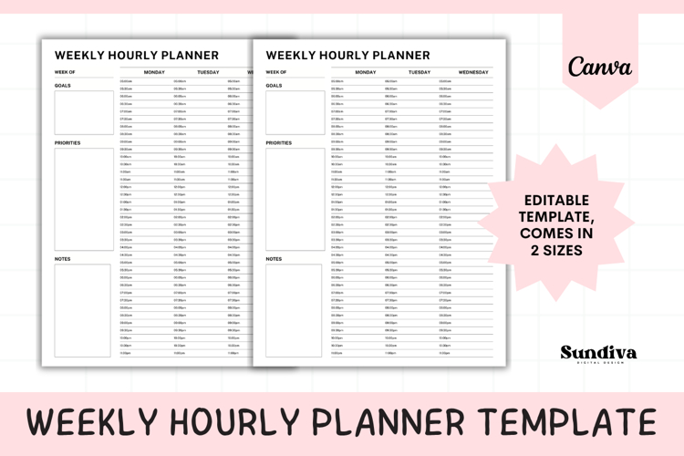 Weekly Hourly Planner Editable Template 1