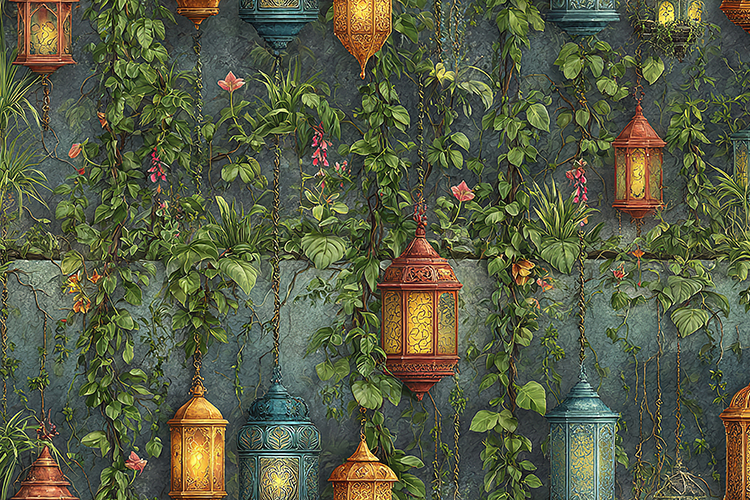 Enchanted Garden Hanging Lanterns Background