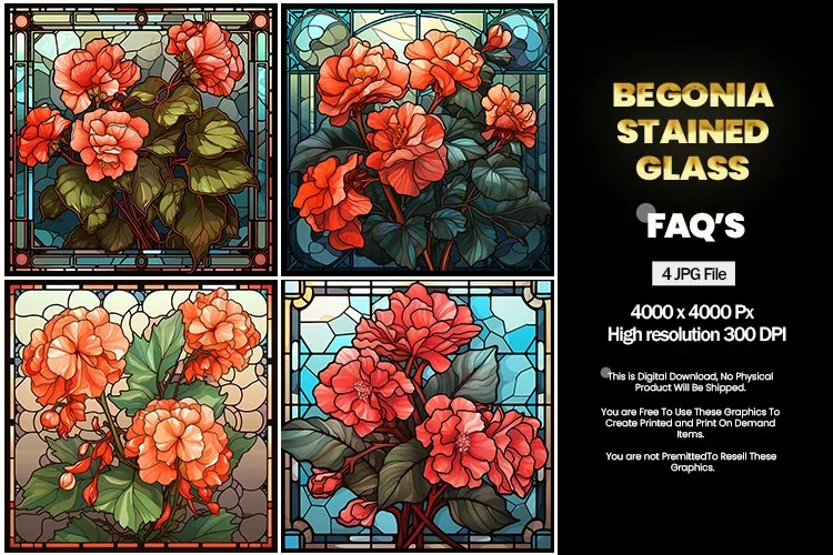 Stained Glass Begonia Square Coaster - 04 Variations