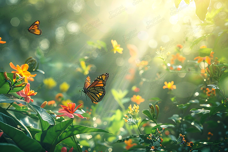 Sun-Drenched Monarch Butterfly Garden Background