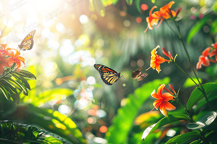Tropical Sunlit Butterfly Garden Background