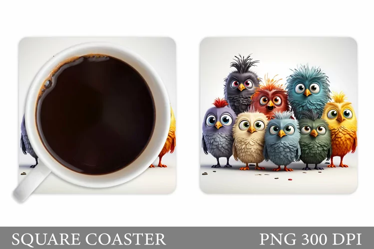 Funny Birds Coaster Sublimation. Cute Birds Coaster Design