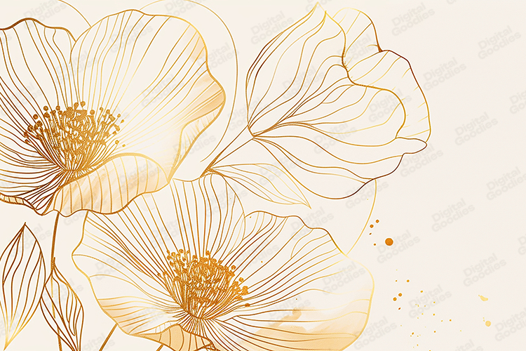 Golden Floral Line Art Botanical Background