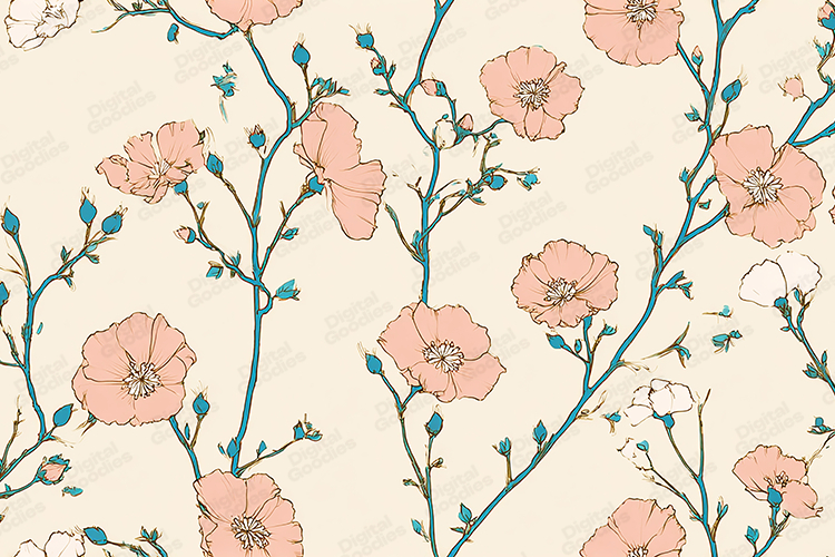 Peach and Teal Floral Botanical Illustration Background