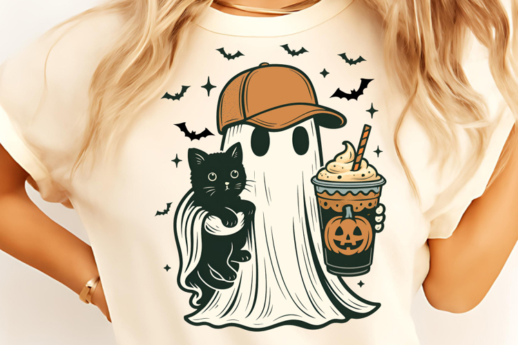 Pumpkin Spice Ghost PNG, Halloween Cat Clipart, Halloween