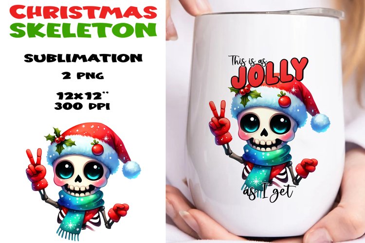 Christmas skeleton Sublimation PNG.