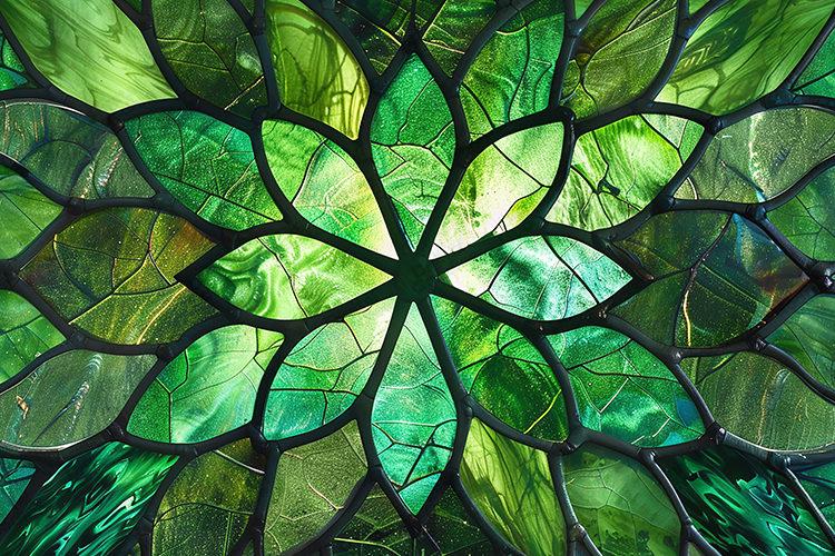 Green Floral Stained Glass Kaleidoscope Background