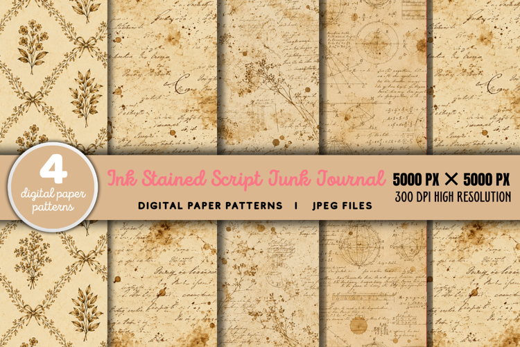 Ink Stained Script Junk Journal JPG