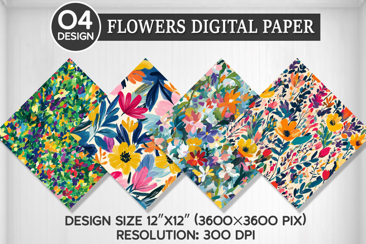 Flowers Seamless Digital Paper, Flowers Background