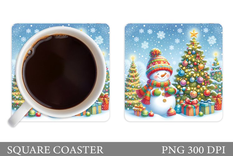 Cute Snowman Coaster Sublimation. Christmas Coaster Design