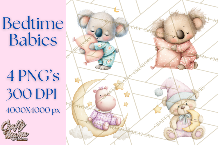 Baby Bedtime Animal Clipart PNG for Nursery