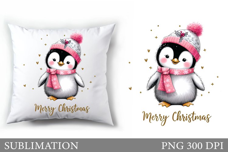 Cute Penguin Pillow Design. Christmas Pillow Sublimation