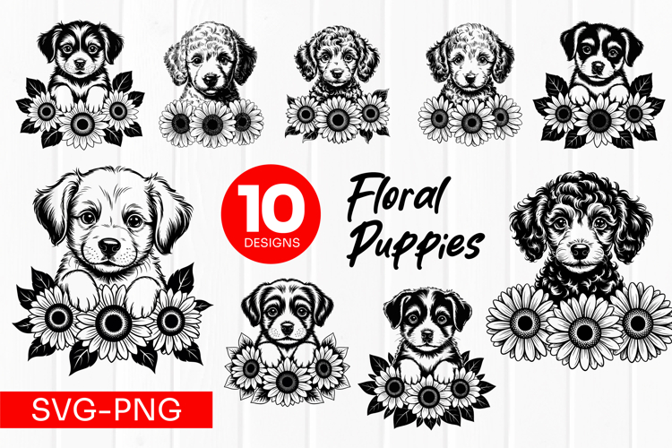 Floral Dog Puppy SVG PNG