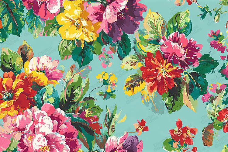 Hand Painted Floral Pattern with Colorful Flowers example image 1