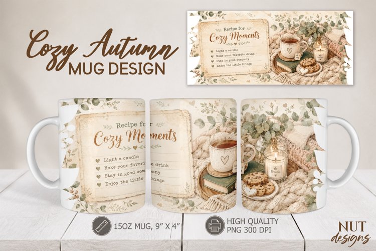Cozy Moments Mug Wrap sublimation Hygge Fall mug 15 oz