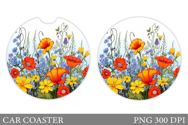 Wildflowers Car Coaster Sublimation. Flowers Coaster Design