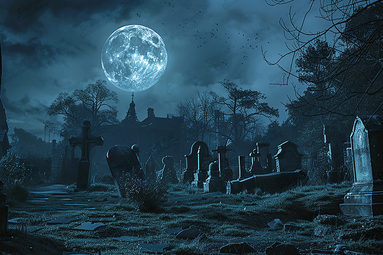 Spooky Full Moon Cemetery Background