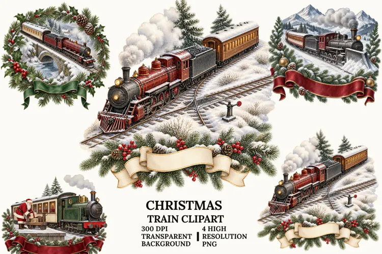 Christmas Round Clipart Rustic Winter Home and Nativity PNG