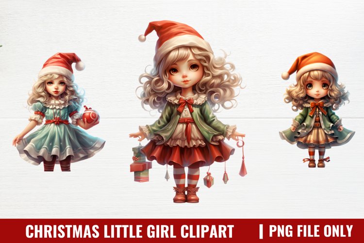Christmas Little Girl Clipart Sublimation example image 1