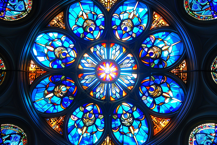 Stained glass window in a historic church