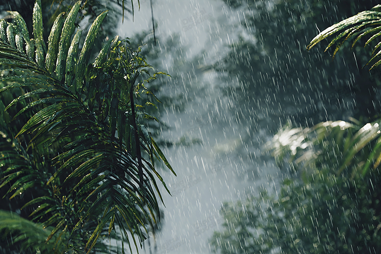 Tropical Rain Forest in a Heavy Downpour Background