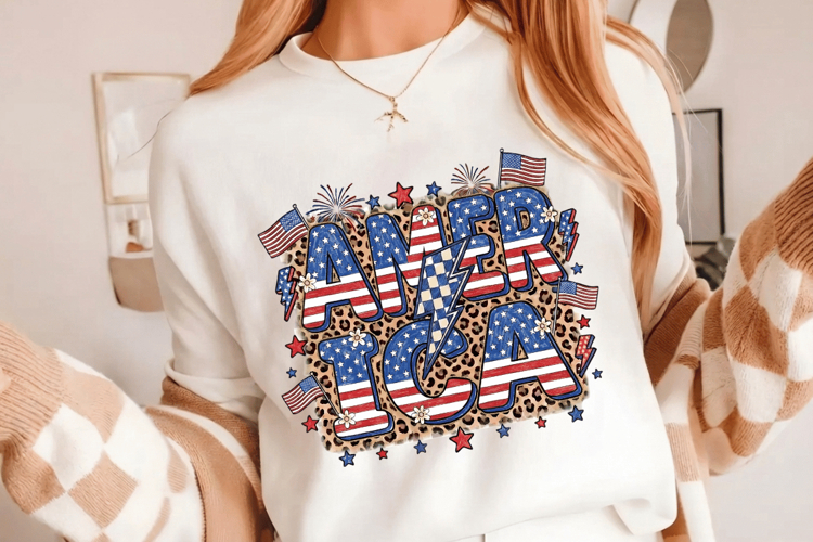 Retro America Leopard pattern PNG T-Shirt|4th of July PNG