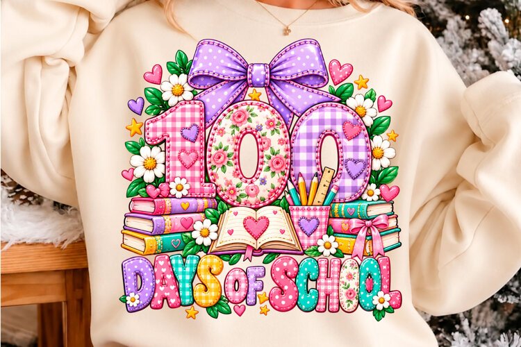 100 Days of School Floral Bow PNG example image 1