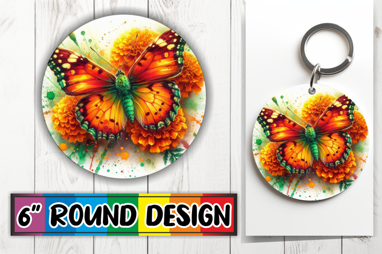 Unique Round Design Car Coasters PNG, Butterfly
